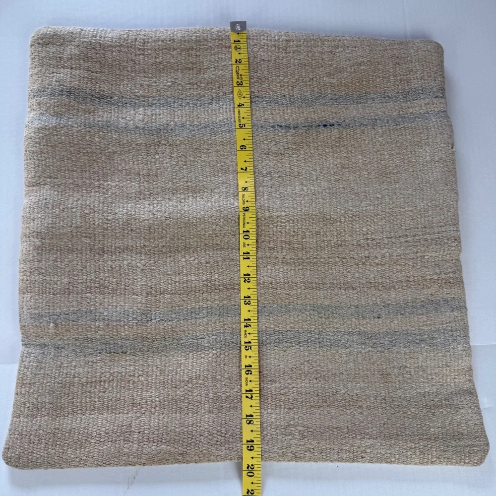 Set of 2 Hand Woven 100% Wool Kilim Pillow Covers 20x20 Tan Blue Made in Turkey